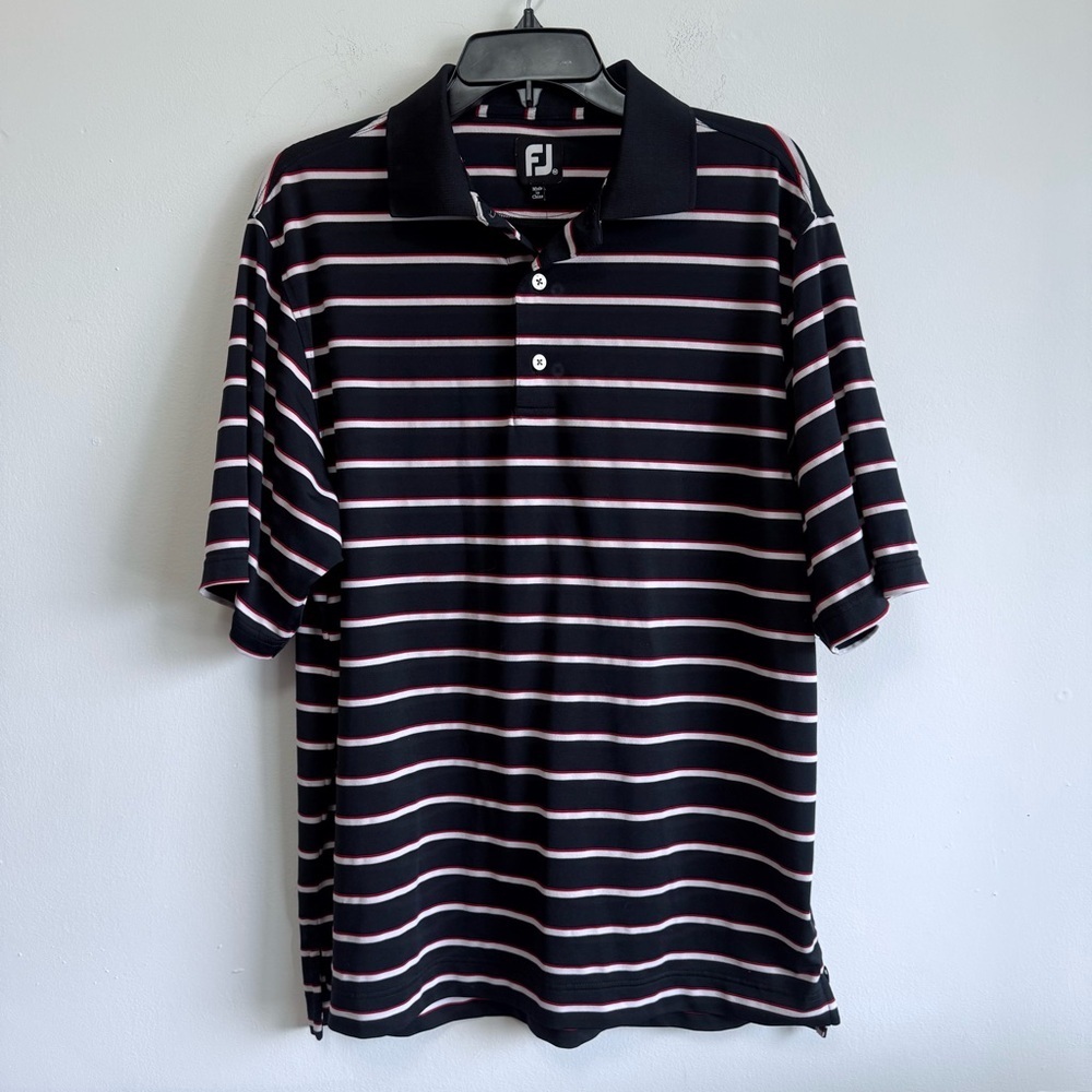 FootJoy FJ Golf Polo Shirt Mens Medium Black White Red Striped Performance